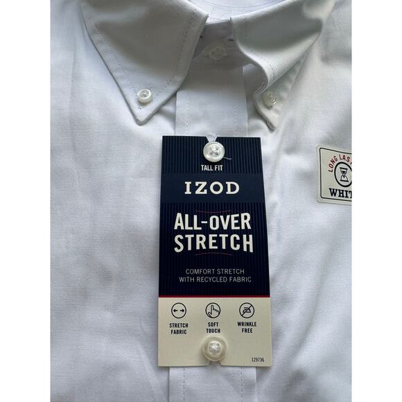 IZOD Mens All Over Stretch Dress Shirt White Size 18 1/2 35-36 TALL Wrinkle Free - Picture 6 of 6